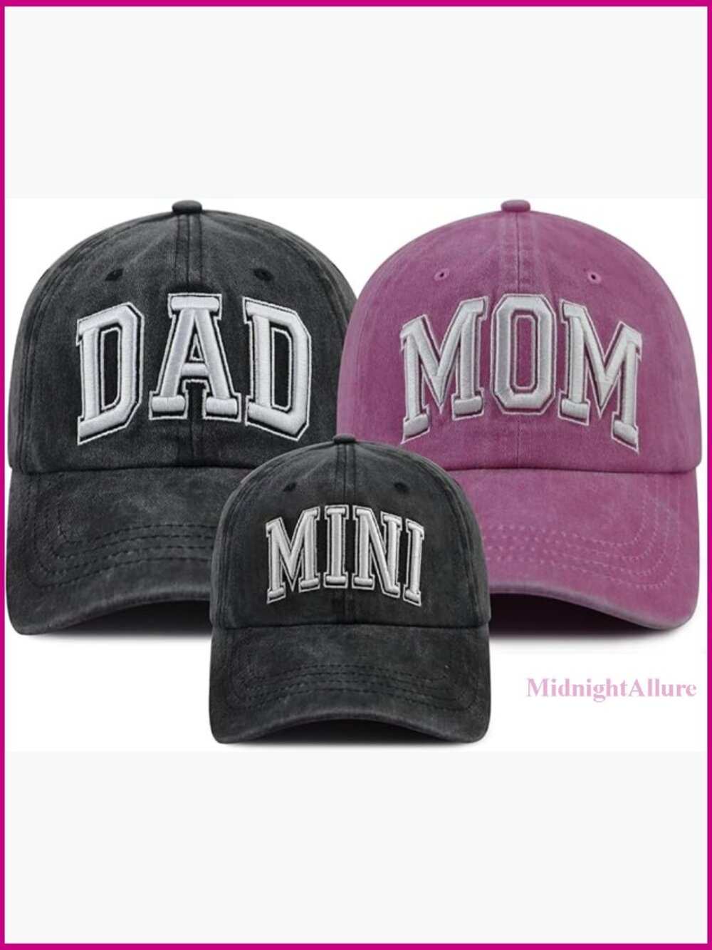 Matching Family Baseball Caps Set of 3 Adjustable Cotton Embroidered Hats